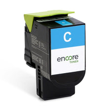 Load image into Gallery viewer, Encore Cyan toner cartridge for Lexmark CX410 and CX510 printers, high-yield 3K ink and toner replacement.