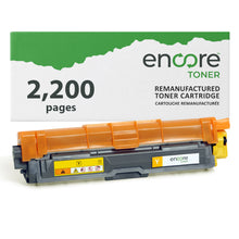 Load image into Gallery viewer, Brother TN225Y yellow high-yield remanufactured toner cartridge for laser printers, featuring vibrant yellow toner.