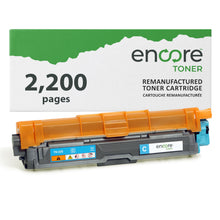 Load image into Gallery viewer, Brother TN225C cyan high-yield remanufactured toner cartridge, compatible with Brother printers, featuring vibrant cyan toner.
